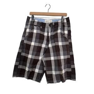 American Eagle Mens Longer Length Gray Plaid Chino Shorts Waist Size 30